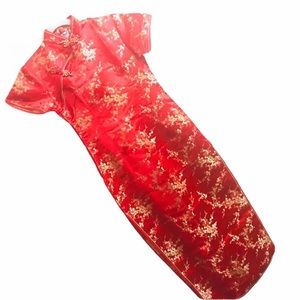 Vintage Oriental Chinese Dress Double Slit Red ** 6  items for $25 **